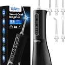 Water Dental Flosser Teeth Pick: WELLFINE Portable Cordless 4 Modes Flossers Pic 300ML Rechargeable Floss Pik Powerful IPX7 Waterproof Oral Irrigator for Cleaning Gum Care Braces for Home Travel (01_black)