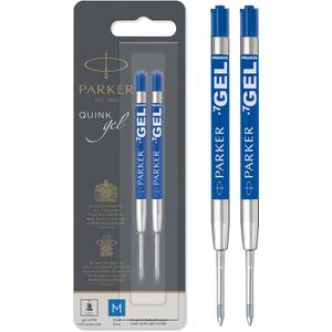 Parker Refill for Parker Retractable Gel Ink Roller Ball Pens, Medium Conical Tip, Blue Ink, 2/Pack
