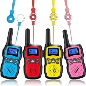 Wishouse Walkie Talkies for Kids Adults Long Range,Xmas Birthday Gift for 4 5 6 7 8 9 10 Year Old Boys Girls,Hiking Camping Gear Toys with Lamp,Lanyards,VOX,Easy to Use,4 Pack(No Battery No Charger) (Blue Red Yellow Pink)