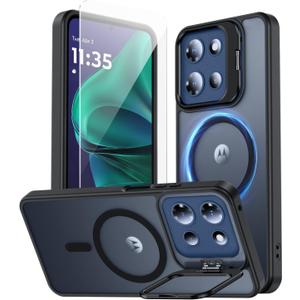 for Motorola Moto G Stylus 5G 2025 Case, Fits MagSafe, with Built-in Camera Ring Stand & Sceen Protector, Slim Translucent Matte Military-Grade Drop Protection Magnetic Cover, Black
