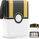 Card Binder 4 Pocket, Trading Card Holder Fits 400 Cards With 50 Removable Sleeves, Portable Collection Card Ablum, Game Card Case book With Zipper for Gift - Black (Large)