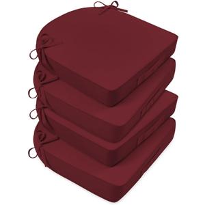 Basic Beyond Outdoor Cushions for Patio Furniture Waterproof Outdoor Chair Cushions Set of 4-19 x 19 x 3 Inch Thick Patio Chair Cushions with Adjustable Ties, Dark Red