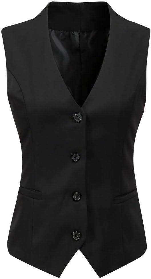 Foucome Women's Formal Regular Fitted Business Dress Suits Button Down Vest Waistcoat (Large, Black)