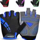 Cycling Gloves for Men Women,Half Finger Unisex Gel Padded Anti-Slip Mountain Bike Gloves, Breathable Shock Absorption Grip Palm Bicycle Summer Riding MTB Bike Gloves (Large, Blue)