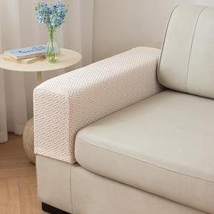 Couch Arm Covers,Sofa Arm Covers Set of 2 Polyester Stretch Anti-Slip Furniture Protector Washable Armchair Slipcovers (Beige,Large (Set of 2))