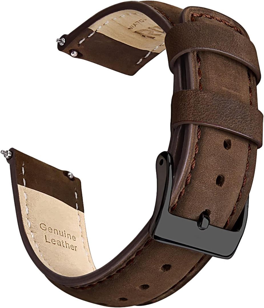 Ritche Christmas Gift Quick Release Leather Watch Bands Genuine Watch Straps for Men Women Top Grain Leather Watch Strap, White Elephant Gifts, Stocking Stuffers for Men, Father's Day Gifts (22mm, Saddle Brown & Black)