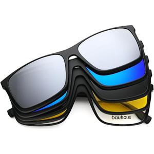 Bauhaus Magnetic Clip on Sunglasses for Men & Women Polarized UV Protection Retro Square Eyeglasses Fit Over Night Driving