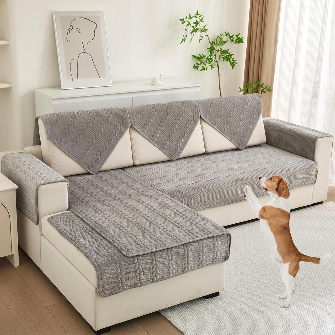TEWENE Couch Cover, Recliner Sofa Cover, Washable Sofa Bed Cover, Anti-Slip Couch Cover 2 Cushion Sofa for Dogs Pet Cats L Shaped Sofa Grey 28x70 Inch (Only 1 Piece/Not All Set) (28x70 Inches, Light Grey)