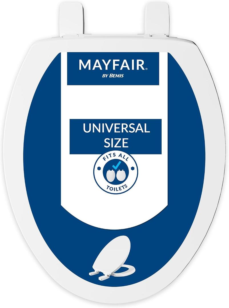 Mayfair Universal Size Slow Close Toilet Seat, Durable Plastic, Fits Round & Elongated Toilets, White