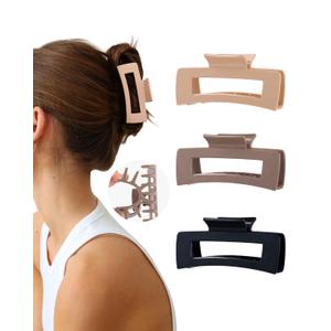 3 Pcs Silicone Hair Clips Flexible Claw Clips for Women Cloud Clip Soft Bendable Hair Claw Clip (Square - Dark Khaki + Coffee + Black)