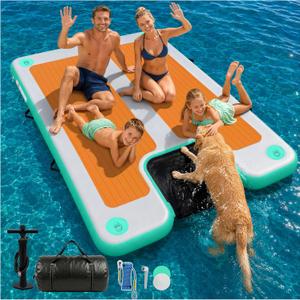 AWEMUFA Inflatable Floating Dock with Ramp  Inflatable Dock Floating Platform, Floating Island Mat Boat Float Lake Floats, Large Rafts Floaties for Adult Pool Ocean Beach Boat Parties, Size: 8ft x 6ft x 6"