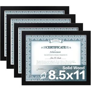 Egofine 8.5x11 Picture Frames Set of 4, Made of Solid Wood Covered by Plexiglass for Document,Diploma, Certificates and Degree, for Table Top Display and Wall Mounting Photo Frame Black