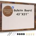 Large Magnetic Bulletin Board 43 x 31 Inch for Wall,Rustic Framed Cork Board with Linen for Home Office School,with 4 Push pins, 4 Magnets (Brown)
