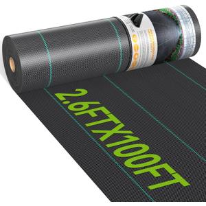 2.6ftx100ft Weed Barrier Landscape Fabric Heavy Duty, Woven Weed Control Cloth, Woven Geotextile Fabric for Underlayment, Gardening Ground, Commercial Driveway Weed Block Cover Mat (2.6ft x100ft)