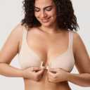 DELIMIRA Women's Front Closure Bras Posture Full Coverage Plus Size Underwire Unlined Back Support Plunge Seamless Bra B-H (Beige, XL)