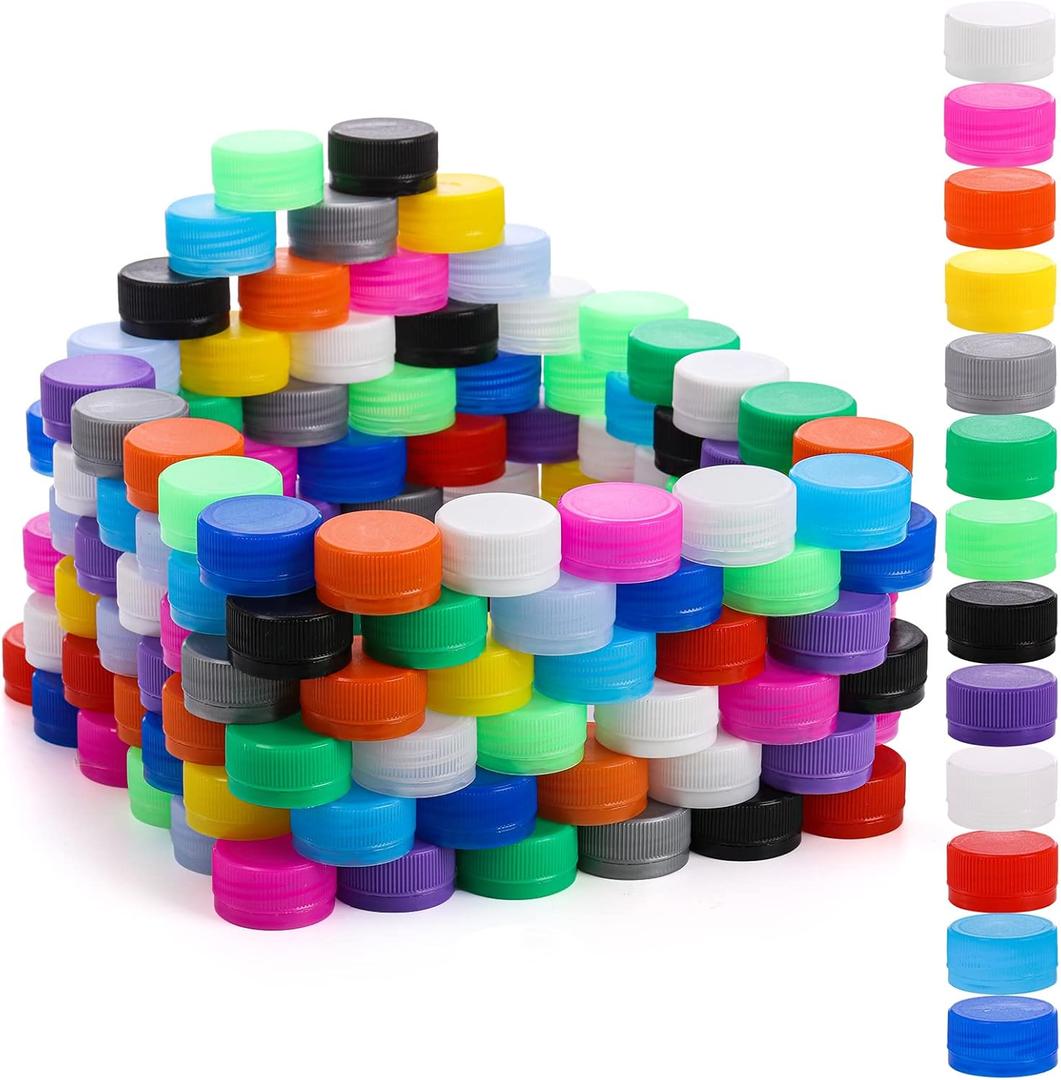 ZEAYEA 300 Pcs Plastic Bottle Caps, DIY Craft Environmental Protection Bottle Caps, Mixed Color Bottle Caps for Children Intelligence Development Kindergarten Stickers Kids DIY Craft
