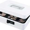 KYODOLED Large Cash Box with Combination Lock,Safe Metal Box for Money, Storage Lock Box with Money Tray,9.84"x 7.87"x 3.54" White Large