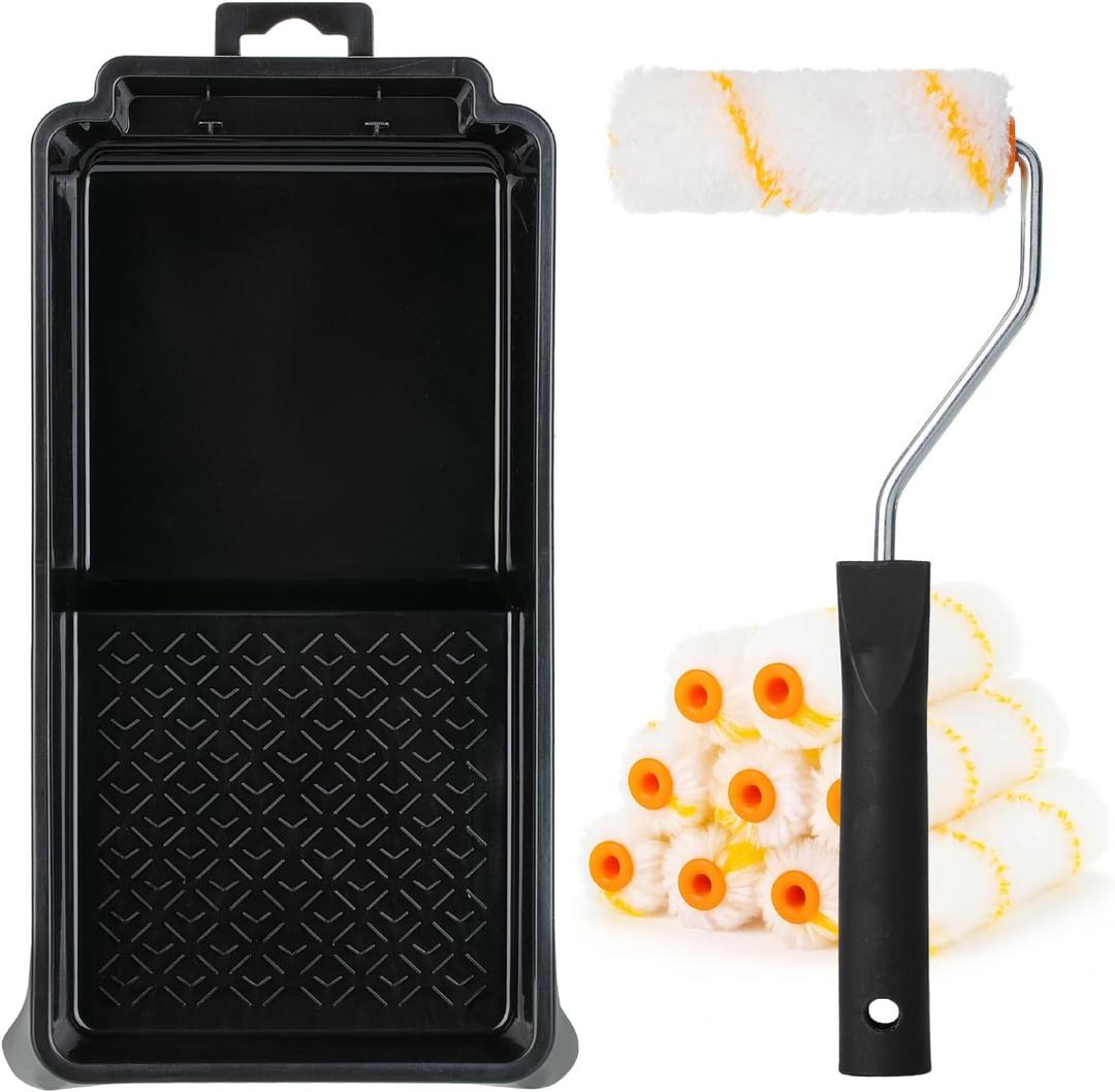 Bates- 4 Inch Paint Roller Kit, 11 pcs, Small Paint Roller Kit, 1x Plastic Paint Tray, 1x Roller Frame & 9X Microfiber Covers