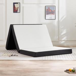 Folding Memory Foam Pads, 3" Tri-Fold Twin Topper with Washable Cover, Portable Guest Floor Bed Non-Slip for Travel Camping