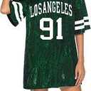 PORRCEY Juniors Short Sleeve Print Sequin Funny Dress Shirts (Green,XXL)