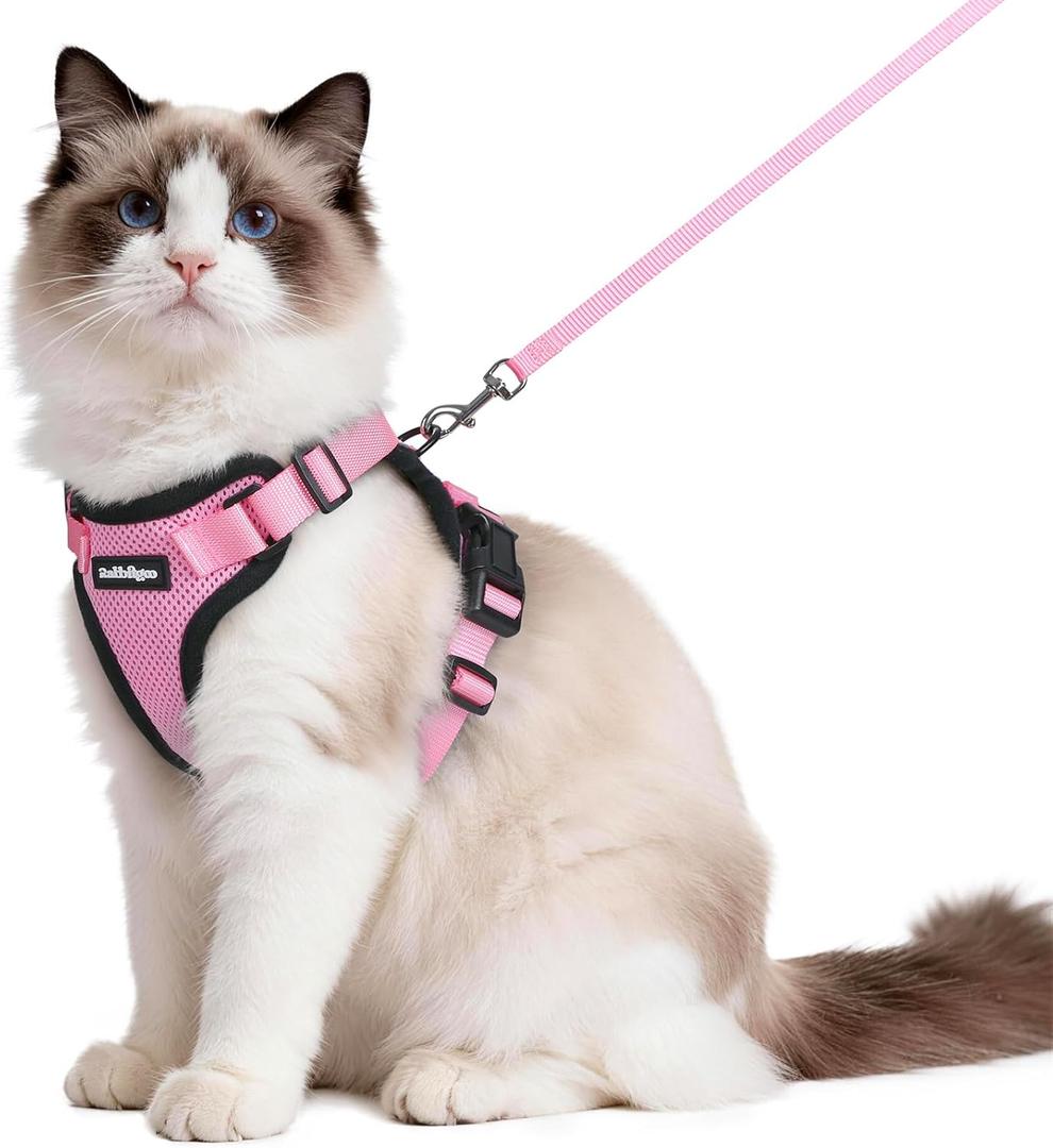 rabbitgoo Cat Harness and Leash for Walking, Escape Proof Soft Adjustable Vest Harnesses for Cats, Easy Control Breathable Reflective Strips Jacket, Pink, M