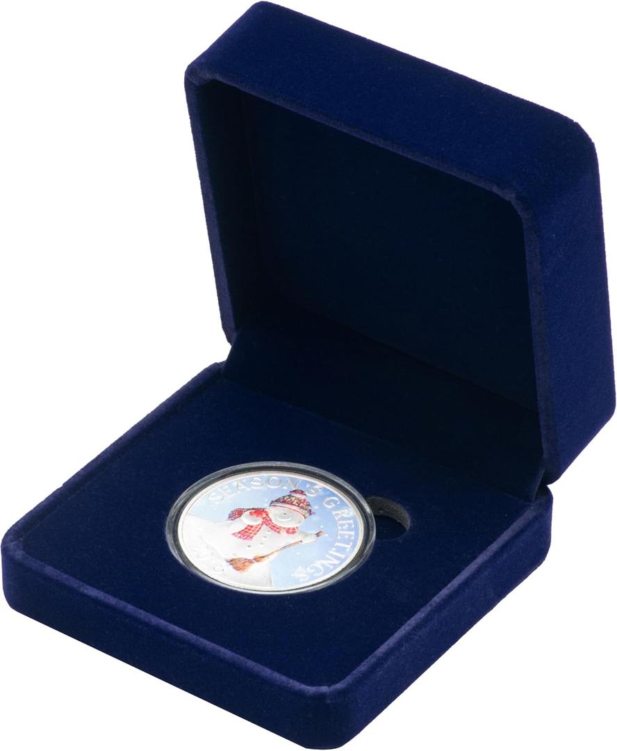COWFEX Velvet Coin Presentation Display Box Holder with Capsule for 40mm (Blue)