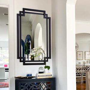 20" x 30" Wall Mirror for Living Room Decor, Irregular Black Mirror with Metal Frame, Elegant Decorative Mirror for Entrance, Dining Room, Home Office