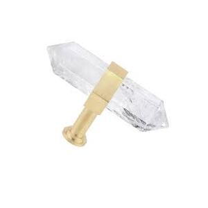 2PCS Hexagonal Rock Crystal Drawer Knobs with Screws, T-Bar Brushed Brass Stone Pulls Handles for Cabinet Kitchen Dresser