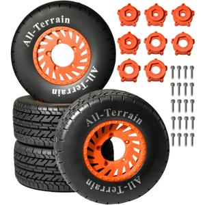 4PCS 1/10 RC Short Course Truck Tire, All-Terrain Rubber Tire and Nylon Wheel with 12mm/17mm Hex Compatible with 1/10 Traxxas Slash 4WD 2WD Arrma Senton Axial Losi Redcat RC Buggy, Orange