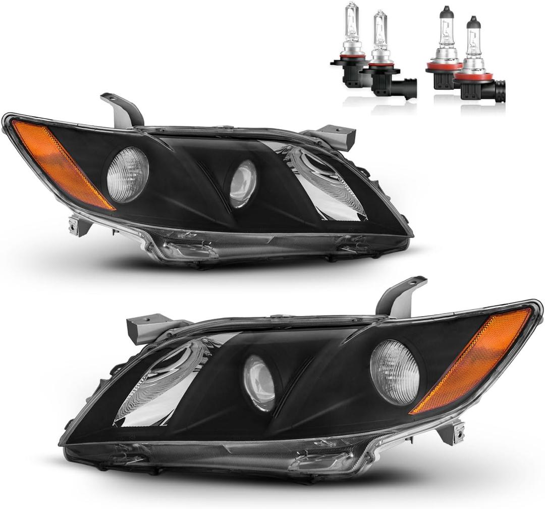 Headlights Assembly for 2007 2008 2009 Toyota Camry Halogen Headlamp Replacement, High/Low Beam W/Bulbs, Driver & Passenger Side
