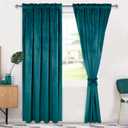 Hiasan Teal Velvet Curtains 90 inch Blackout Rod Pocket Thermal Insulated Soft Curtains Room Darkening Window Drapes with Tiebacks for Bedroom Living Room, Set of 2 Panels, 52W x 90L