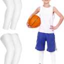 Runhit Kids Basketball Leg Sleeve Youth Long Compression Leg Sleeves Full Length UV Protection for Soccer Football (X-Large, 2 Pairs: White+white)