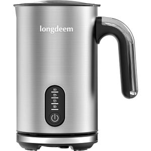 LONGDEEM Milk Frother, 4 in 1 Electric Milk Foamer with Cold & Hot Froth for Latte Cappuccino Automatic Coffee Foam Maker, Stainless Steel, 10 oz/5 oz, Non Stick Coating with Auto Shutoff, Silver (Compact)