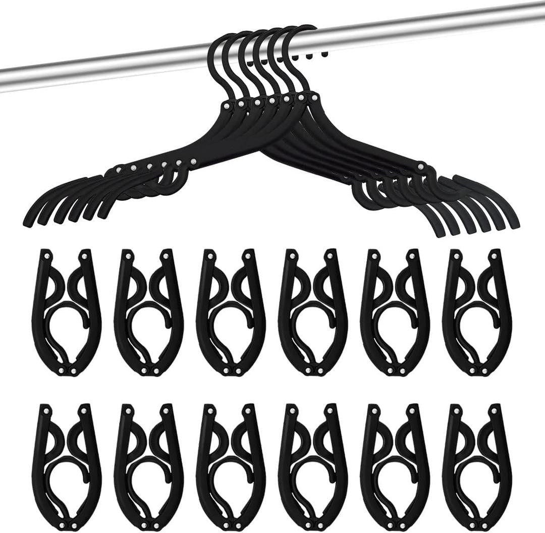 12 PCS Travel Hangers - Cruise Ship Essentials Portable Folding Clothes Hangers Travel Essentials Foldable Clothes Drying Rack for Travel (Black), 17.32 x 6.69 inches