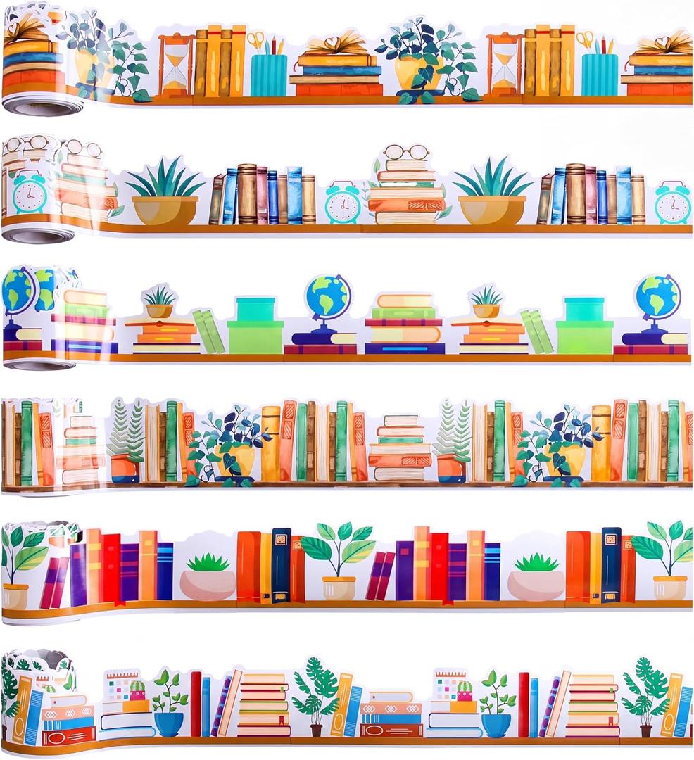 Faccito 98.4 ft Boho Bookshelf Bulletin Board Border Boho Potted Classroom Rolled Bulletin Board Border Trim Sticker for Back to School Library Classroom Office Chalkboard Whiteboard Wall Decoration