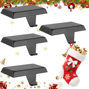 Christmas Stocking Holder Hanger for Mantle,4 Pack for XmasDecorations Lightweight and Adjustable for Fireplace Home Decoration (Black)