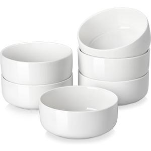 MALACASA 24 OZ Cereal Bowls, Porcelain Soup Oatmeal Bowls Set of 6, Kitchen Ceramic Serving Bowl, Dishwasher Microwave Oven Safe, White, Series LUNA