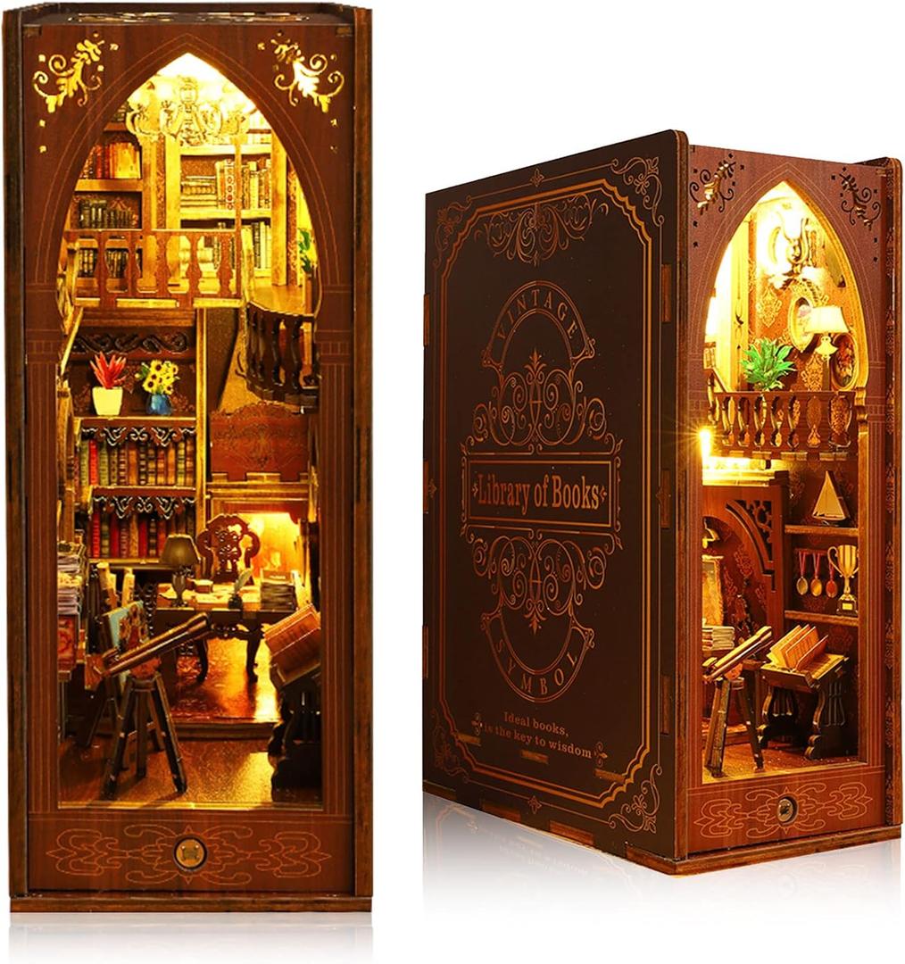 3D DIY Book Nook Kit - DIY Miniature House Kit for Adults, Teens and Beginners, Dollhouse Booknook Library Tiny House Bookshelf Decor 3D Wooden Puzzle, Mini Library of Books Model Build Gift