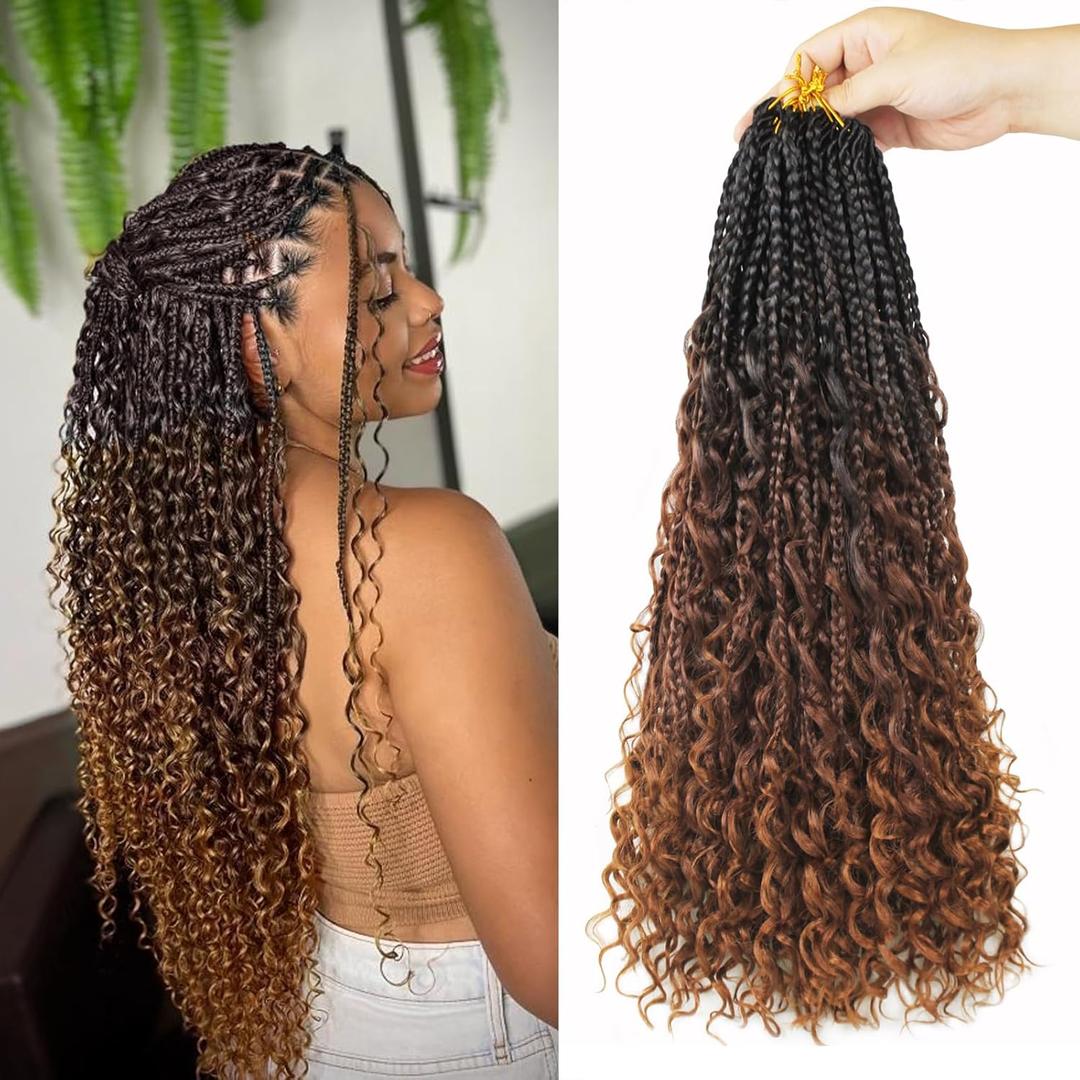 Vustbeauty 9 Packs Boho Box Braids Crochet Hair 18 Inch Goddess Box Braids Crochet Hair With Curly Ends Synthetic Bohemian Hair Extension For Women (18inch, 1b/4/30)