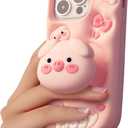 Kawaii 3D Pig Pop-Up Stand and Grip Phone Case for iPhone 16 Pro Max, Cute Cartoon Animal Phone Cover for Girls, Boys, Kids, Teens, and Womens Pink