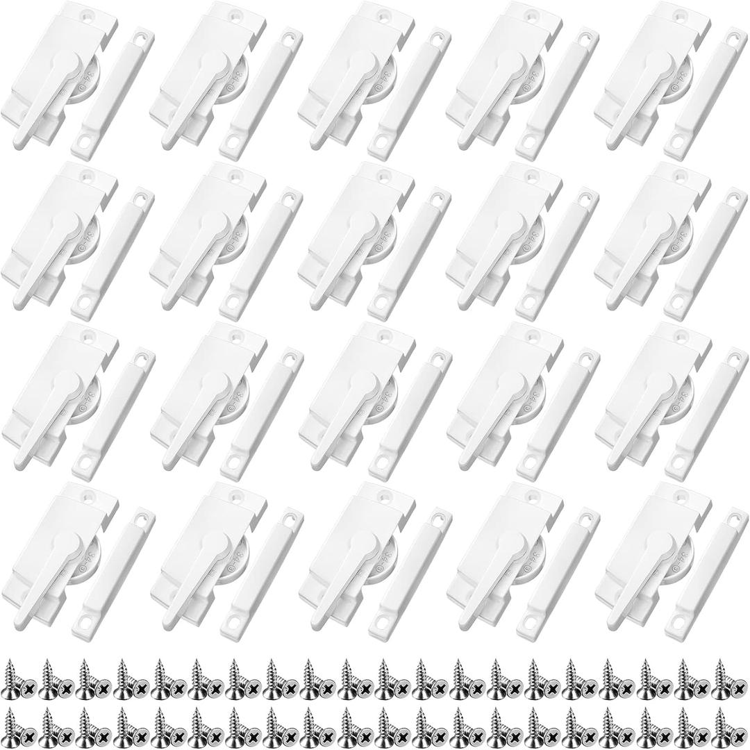 Qunclay 20 Pack Cam Action Window Sash Locks and Keeper, White Window Latch Security Lock Sliding Parts and Hardware for Double Hung, Vertical and Horizontal Sliding