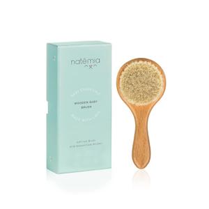 Natemia Wooden Baby Hair Brush | Natural Soft Bristles for Newborns & Toddlers | Gentle Cradle Cap Care | Ideal Baby Registry Gift (1 PC - Round Brush)