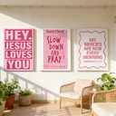 LWYANYT999 3Pcs Pink Christian Canvas Wall Art Light Pink Y2K College Dorm Room Painting Girls Dorm Room Jesus Aesthetic Wall Decor Preppy Teen Girls Apartment Bedroom Pictures Prints(16x24 inches)