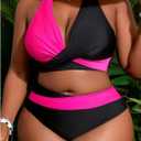 SOLY HUX Women's Plus Size Swimsuit Color Block Halter Criss Cross Bikini Sets Two Piece Bathing Suit (Black, 4XL)