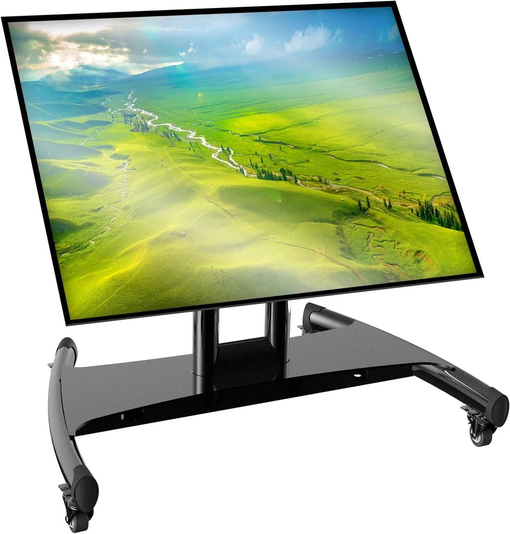 Rolling TV Stand, Portable Mobile Floor Confidence Monitor Stand on Wheels for 32-75 Inch Flat Screen TVs, Low Profile TV Cart with Height and 90 Viewing Angle Adjustable, Max VESA 600x400mm, 100lbs