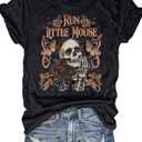 Women Cute Rose Butterfly Graphic Tees Halloween Skeleton Shirt Summer Funny Loose Fit Casual Vacation Short Sleeve Tops(Black2-XXL) (Black, XXL)