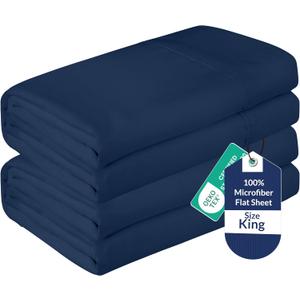 Royale Linens 2 Pack Bulk Flat Sheet Set - Top Sheets - Soft 1800 Microfiber - Wrinkle & Stain Resistant - for Hotel, Massage Table, Hospital, Dorm - King Flat Sheet Sold Separately (King, Navy)