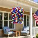Artificial Pansies Flowers for Outdoors, 2 Pcs Faux Hanging Pansy UV Resistant Fake Plants for Outside Planter Porch Yard Patio Home Decor, Red White Blue