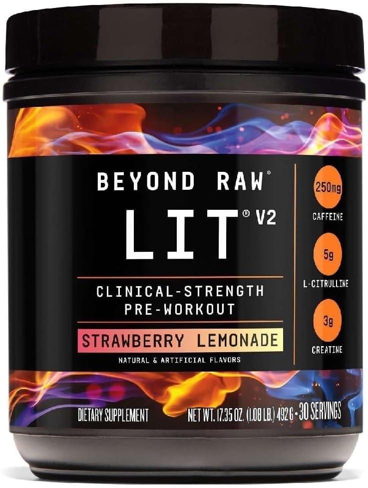 BEYOND RAW GNC LIT V2 Pre Workout Powder, Strawberry Lemonade, 30 Servings