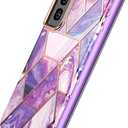 2 x Designed for Samsung Galaxy Series [Military Grade Shockproof] Marble Full Body Protective Phone Case (Purple, Galaxy S22 Plus)